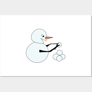 Snowman piling snowballs Posters and Art